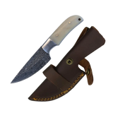 4 Inch Tuskline Damascus Fixed Blade Drop Point Hunting Knife - FWOSI