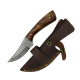 3.5 Inch Walnut Crescent Damascus Arc Drop Hunter Knife