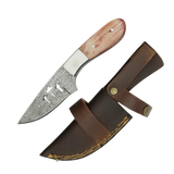 4 Inch Crimson Trinity Damascus Curved Drop Point Hunting Knife - FWOSI