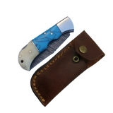 3 Inches Azure Ridge Damascus Folding Knife for Daily Carry - FWOSI