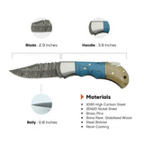 3 Inches Azure Ridge Damascus Folding Knife for Daily Carry - FWOSI