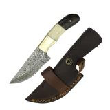 4 Inch Brass Trail Damascus Full Belly Drop Hunter Knife - FWOSI