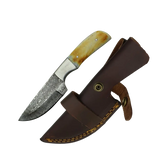 4 Inch Ivory Trail Damascus Full Belly Drop Hunter Knife - FWOSI