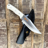 Aesthetic White Stone Handle Bowie Knife with Knife Sheath, 5.5" Carbon Steel Hunting Knives