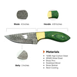3.8 Inch Emerald Howl Damascus Full Belly Drop Hunter Knife - FWOSI