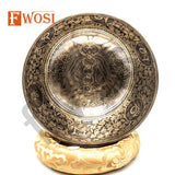 10 Inch Full Moon Yogi Carving Tibetan Antique Singing Bowl - FWOSI