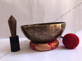 13 Inch Full Moon Tibetan Singing Bowl Set with Mallet & Cushion | Antique Sound Bowl Mindfulness Bell for Yoga, Meditation | Self-Care Gift - FWOSI
