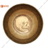 13 Inch Skull Carving Tibetan Singing Bowl, Antique Sound Bowl Set with Mallet & Cushion | Instrument for Chakra Healing, Yoga, Meditation - FWOSI