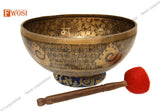 13 Inch Yogi Carving Tibetan Singing Bowl with Mallet & Cushion | Antique Sound Bowl for Yoga Therapy | Healing Bowl | Meditation Bowl - FWOSI