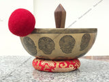 13 Inch Skull Carving Tibetan Singing Bowl Mallet & Cushion | Antique Mindfulness Bell Sound Bowl for Yoga Therapy | Meditation Bowl - FWOSI