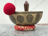 13 Inch Skull Carving Tibetan Singing Bowl Mallet & Cushion | Antique Mindfulness Bell Sound Bowl for Yoga Therapy | Meditation Bowl - FWOSI