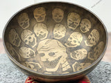 13 Inch Tibetan Singing Bowl Set with Skull Carving Mallet & Cushion | Antique Mindfulness Bell Sound for Yoga Therapy & Meditation