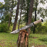 14.5 Inch Hand-Forged Kukri Knife with Decorative Bone & Leather Handle