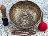15 Inch Yogi Carving Tibetan Singing Bowl Mallet & Cushion | Antique Sound Bowl Meditation Bell for Yoga | Healing Bowl | Self-Care Gift - FWOSI