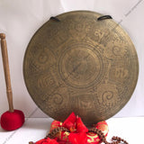 16 Inch Antique Conch Shell Carving Tibetan Gong Mallet & Cushion | Mindfulness Bell Sound Bowl Yoga Therapy | Meditation Gongs - FWOSI