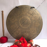 16 Inch Antique Conch Shell Carving Tibetan Gong Mallet & Cushion | Mindfulness Bell Sound Bowl Yoga Therapy | Meditation Gongs - FWOSI