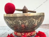 16 Inch Ganesh Carving Tibetan Singing Bowl Mallet & Cushion | Antique Sound Bowl Mindfulness Bell for Yoga Therapy and Meditation - FWOSI