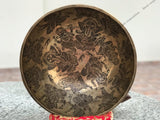 16 Inch Ganesh Carving Tibetan Singing Bowl Mallet & Cushion | Antique Sound Bowl Mindfulness Bell for Yoga Therapy and Meditation - FWOSI