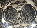 16 Inch Lord Buddha Carving Tibetan Singing Bowl | Antique Handmade Sound Bowl Set with Mallet & Cushion | Yoga and Meditation Bell - FWOSI
