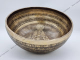 16 Inch Yogi Carving Tibetan Singing Bowl Mallet & Cushion | Antique Sound Bowl Meditation Bell for Yoga | Healing Bowl | Self-Care Gift - FWOSI