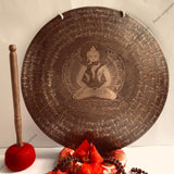 18 Inch Buddha Carving Meditation Bell Gong Mallet & Cushion | Mantra Engraving Healing Sound Bath Tibetan Bowl | Yoga and Relaxation - FWOSI