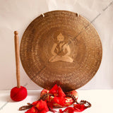 18 Inch Buddha Carving Meditation Bell Gong Mallet & Cushion | Mantra Engraving Healing Sound Bath Tibetan Bowl | Yoga and Relaxation - FWOSI