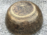 18 Inch Namaste Carving Tibetan Singing Bowl Mallet & Cushion | Antique Mindfulness Bell Sound Bowl for Yoga | Meditation Bowl - FWOSI