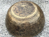 18 Inch Namaste Carving Tibetan Singing Bowl Mallet & Cushion | Antique Mindfulness Bell Sound Bowl for Yoga | Meditation Bowl - FWOSI