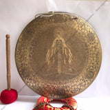 18 Inch Yogi Carving Gong Mallet & Cushion | Antique Mindfulness Bell Sound Bowl Spiritual Healing Gong for Yoga | Meditation Bowl - FWOSI