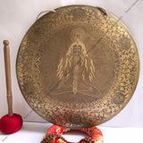 18 Inch Yogi Carving Gong Mallet & Cushion | Antique Mindfulness Bell Sound Bowl Spiritual Healing Gong for Yoga | Meditation Bowl - FWOSI