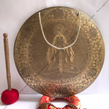 18 Inch Yogi Carving Gong Mallet & Cushion | Antique Mindfulness Bell Sound Bowl Spiritual Healing Gong for Yoga | Meditation Bowl - FWOSI