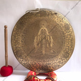 18 Inch Yogi Carving Gong Mallet & Cushion | Antique Mindfulness Bell Sound Bowl Spiritual Healing Gong for Yoga | Meditation Bowl - FWOSI