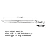 20 Inch Hand Forged Machete Knife - Full Tang Traditional Kukri for Home Decor and Outdoor Use - FWOSI