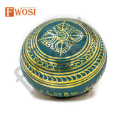 5 Inch Gold and Green Tibetan Singing Bowl Set | Antique Meditation Ring Healing Sound Bowl | Copper Bowl - FWOSI