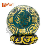 5 Inch Gold and Green Tibetan Singing Bowl Set | Antique Meditation Ring Healing Sound Bowl | Copper Bowl - FWOSI