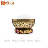 7.5 Inch Buddha Art Tibetan Singing Bowl Set | Antique Meditation Ring Healing Sound Bowl | Copper Bowl | Offering Bowl | Mindfulness Gift - FWOSI