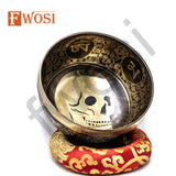 7.5 Inch Tibetan Singing Bowl Set with Skull Hand Carving Mallet & Cushion | Antique Mindfulness Bell Sound Bowl for Meditation & Self-Care Gift