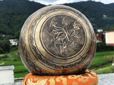 7 Inch Mantra Engraving Tibetan Singing Bowl Mallet & Cushion | Antique Sound Bowl Mindfulness Bell for Yoga and Meditation | Healing Bowl - FWOSI