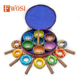 7 Tibetan Singing Bowl Meditation Set with Carry Case, Mallet & Cushion | Antique Yoga Chakra Healing Sound Bowl | Meditation Bowl - FWOSI