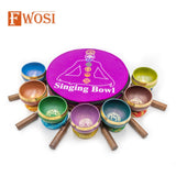 7 Tibetan Singing Bowl Meditation Set with Carry Case, Mallet & Cushion | Antique Yoga Chakra Healing Sound Bowl | Meditation Bowl - FWOSI