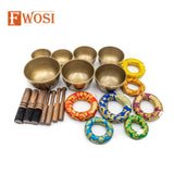 7 Tibetan Singing Bowl Meditation Set with Carry Case, Mallet, Striker, Cushion | Antique Instruments for Yoga, Chakra Healing - FWOSI