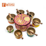 7 Tibetan Singing Bowl Meditation Set with Carry Case, Mallet, Striker, Cushion | Antique Instruments for Yoga, Chakra Healing - FWOSI