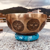 8 Inch Hand Carved Buddha Eye Sound Bowls, Antique Tibetan Singing Bowl with Mallet & Cushion | Mindfulness Bell | Self-Care Gift - FWOSI
