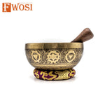 8 Inch Yogi Carving Tibetan Singing Bowl, Antique Sound Bowl Meditation Set with Mallet Striker & Cushion | Yoga Bowl | Chakra Healing - FWOSI