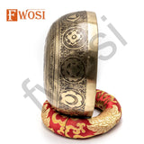 8 Inch Yogi Carving Tibetan Singing Bowl, Antique Sound Bowl Meditation Set with Mallet Striker & Cushion | Yoga Bowl | Chakra Healing - FWOSI