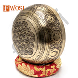 8 Inch Yogi Carving Tibetan Singing Bowl, Antique Sound Bowl Meditation Set with Mallet Striker & Cushion | Yoga Bowl | Chakra Healing - FWOSI