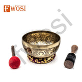 8 Inch Yogi Carving Tibetan Singing Bowl, Antique Sound Bowl Meditation Set with Mallet Striker & Cushion | Yoga Bowl | Chakra Healing - FWOSI