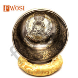 9.5 Inch Hand Carved Singing Bowl | Antique Tibetan Singing Bowl with Mallet & Cushion | Yoga Meditation Healing Bowl
