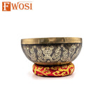9 Inch Full Moon Skull Carving Sound Bowl Meditation Set with Mallet, Cushion | Tibetan Singing Bowl Instruments for Yoga & Chakra Healing - FWOSI