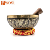 9 Inch Full Moon Skull Carving Sound Bowl Meditation Set with Mallet, Cushion | Tibetan Singing Bowl Instruments for Yoga & Chakra Healing - FWOSI